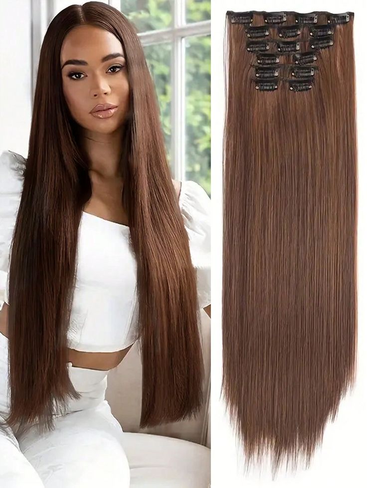 ✨Brown Straight Clip-In Hair Extensions ✨